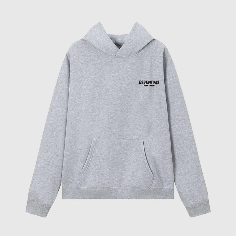 essentials dark heather oatmeal hoodie relaxed fit streetwear
