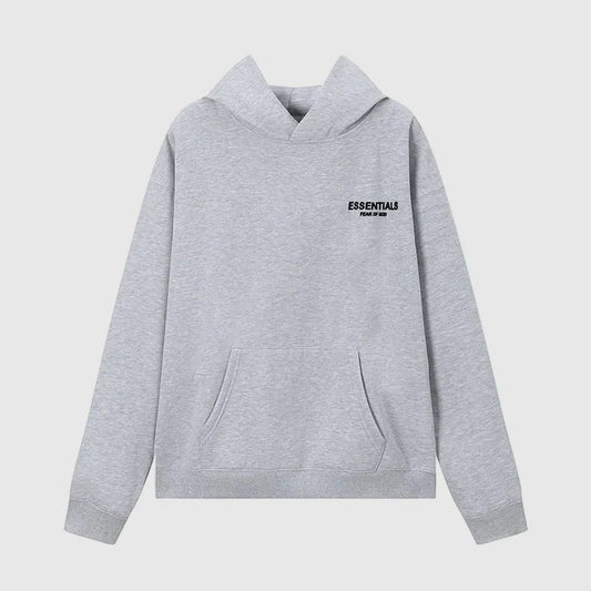 essentials dark heather oatmeal hoodie relaxed fit streetwear