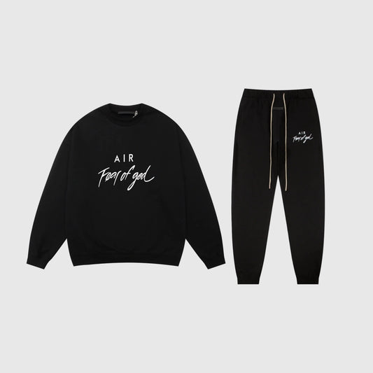 Essentials black lounge essential fleece tracksuit set with relaxed fit by Fear Of God
