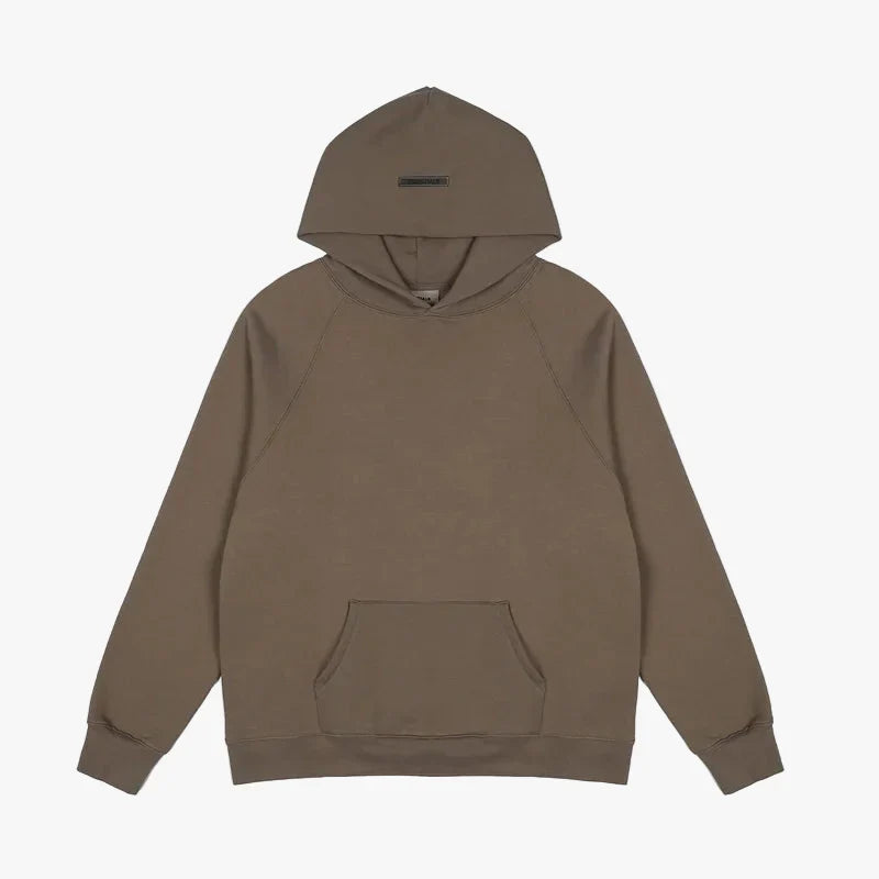Essentials Tobacco Brown pullover hoodie front view – Fear of God