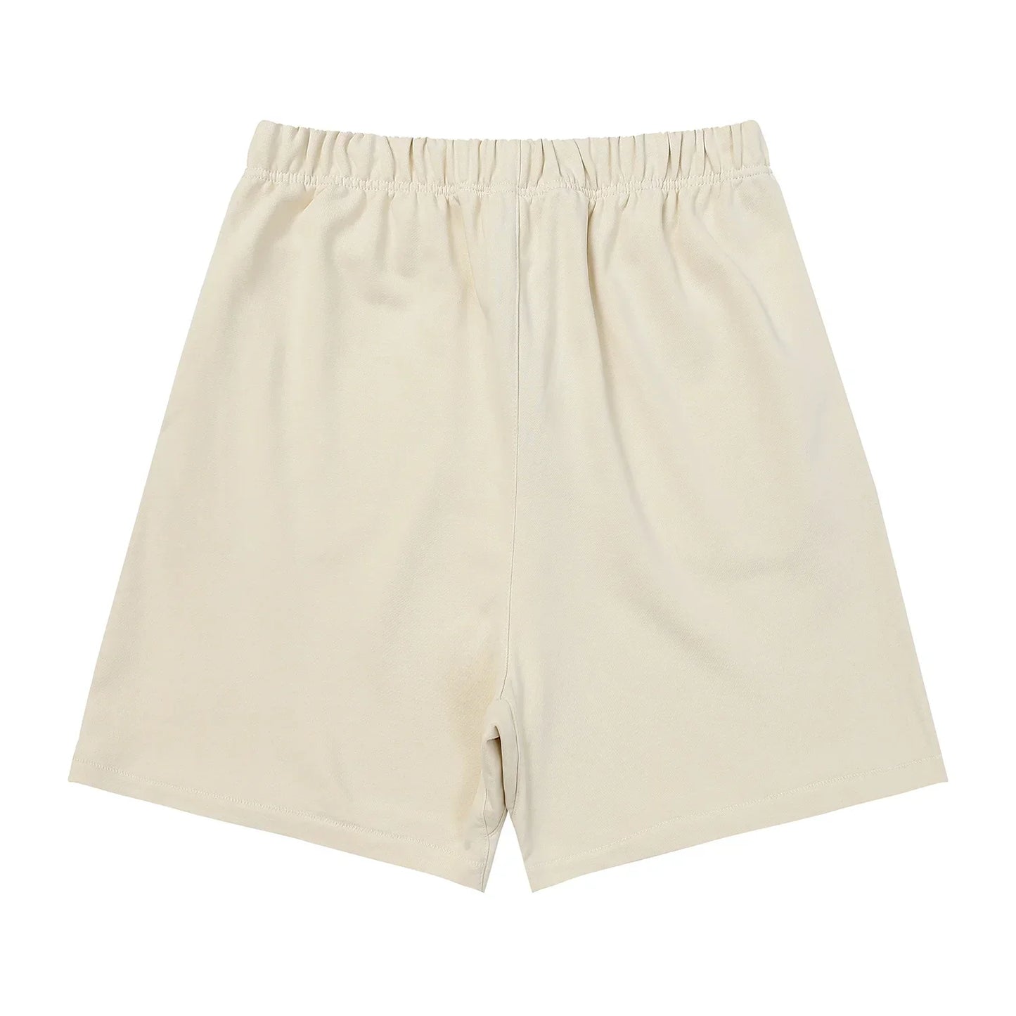Fear of God Essentials white fleece shorts in cloud dance color with tonal branding and relaxed fit