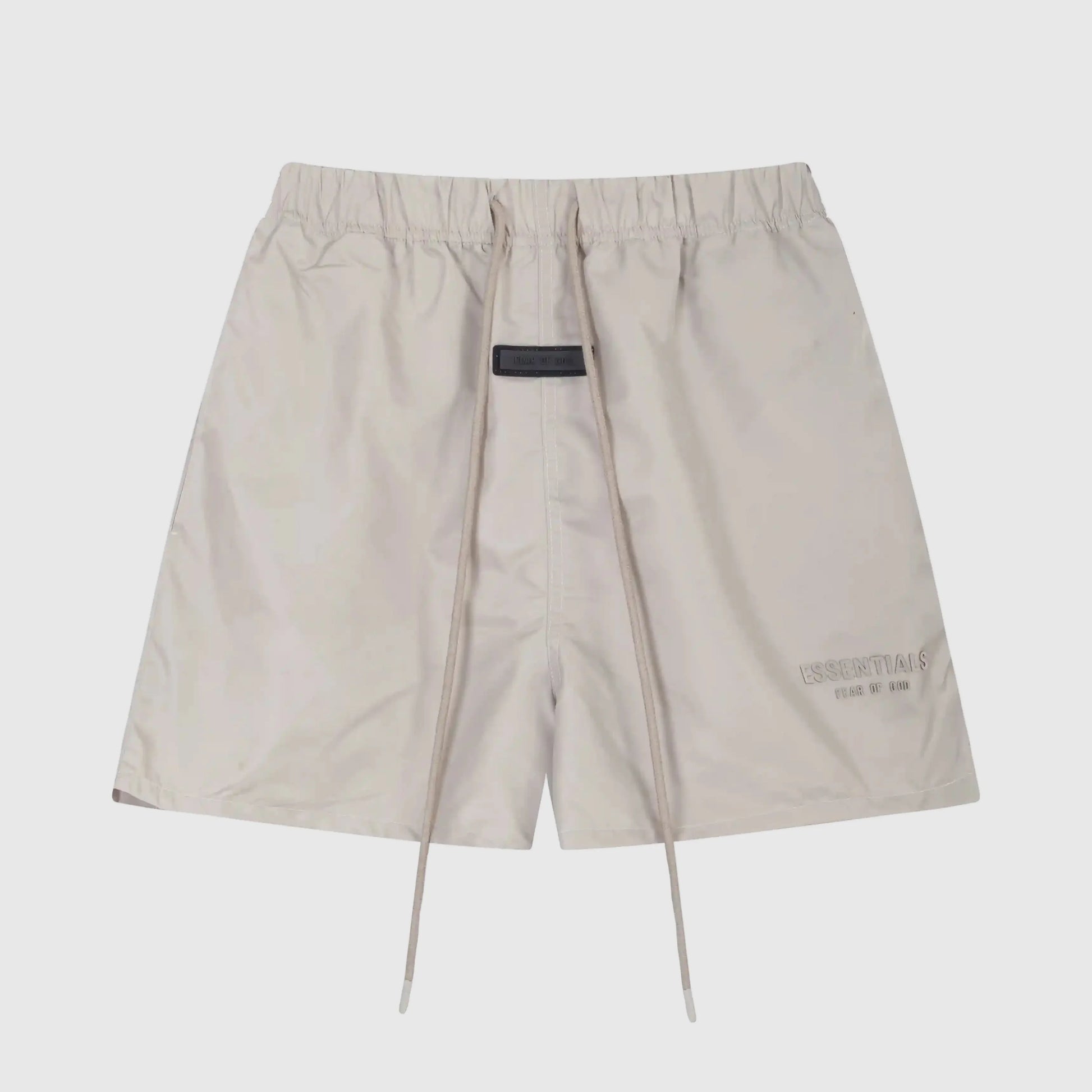 Fear of God Essentials fleece shorts in heathered grey with tonal branding and drawstring waist