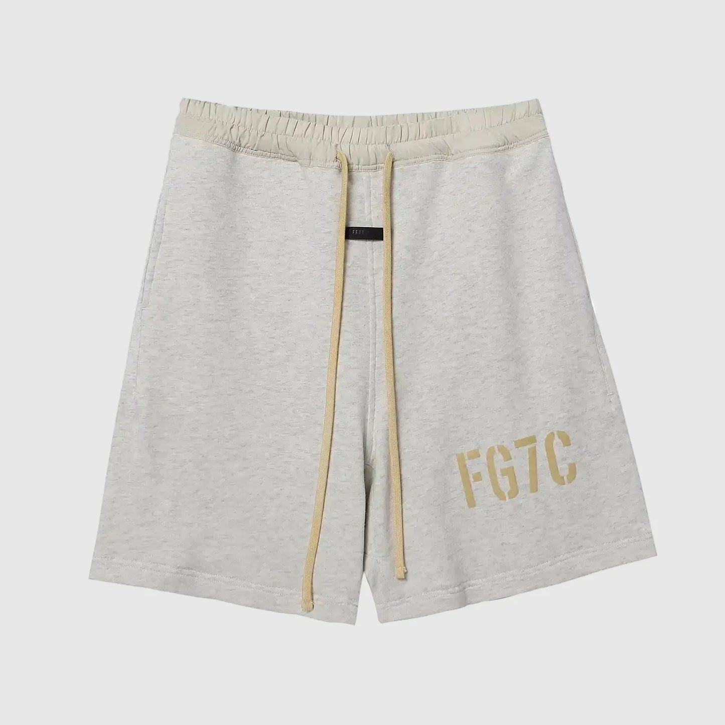Essentials Dark Heather Oatmeal fleece shorts front view – Fear of God