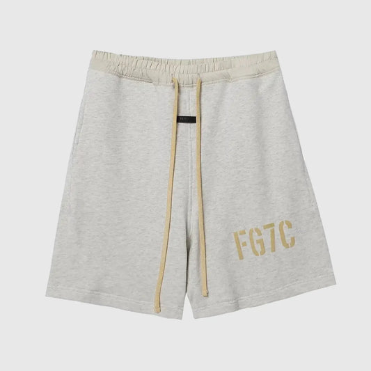 Essentials Dark Heather Oatmeal fleece shorts front view – Fear of God