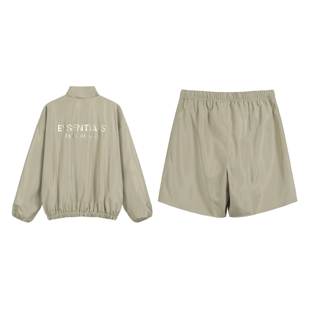 Essentials Tracksuit Wood Gray Half-Zip Nylon Pullover