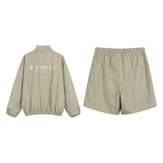 Essentials Tracksuit Wood Gray Half-Zip Nylon Pullover