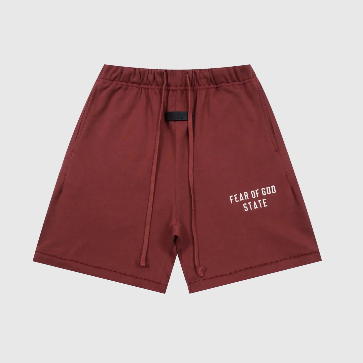 Essentials Dark Chestnut fleece shorts front view – Fear of God