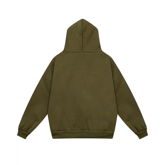 Essentials woodland hoodie back view relaxed fit heavyweight core fleece