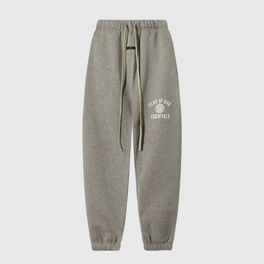 Premium fleece fabric detail on heathered grey sweatpants by Fear of God