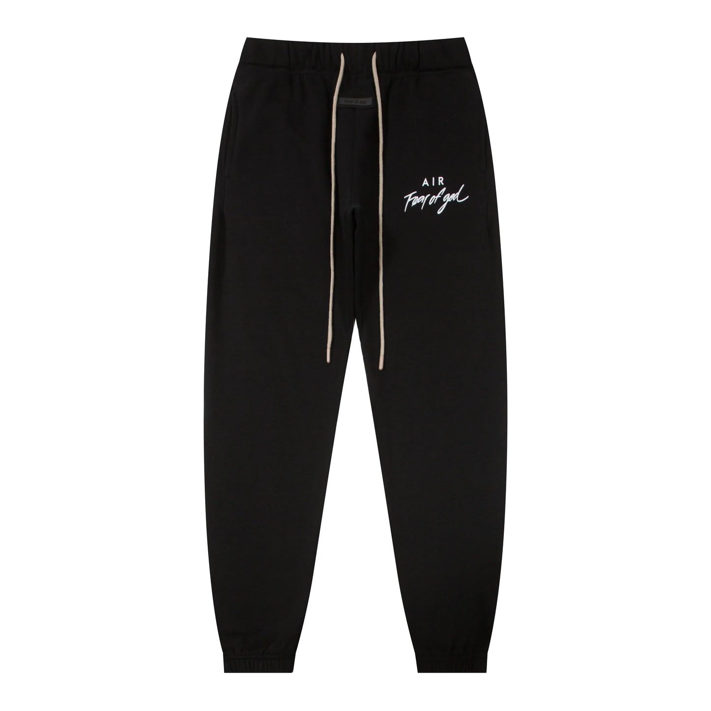 Back view of Essentials black lounge essential fleece tracksuit set by Fear Of God