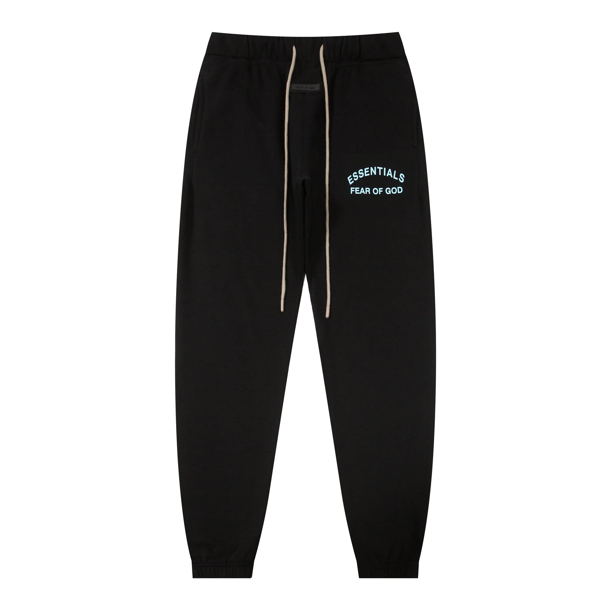 Back view of Essentials black relaxed fleece tracksuit set by Fear Of God