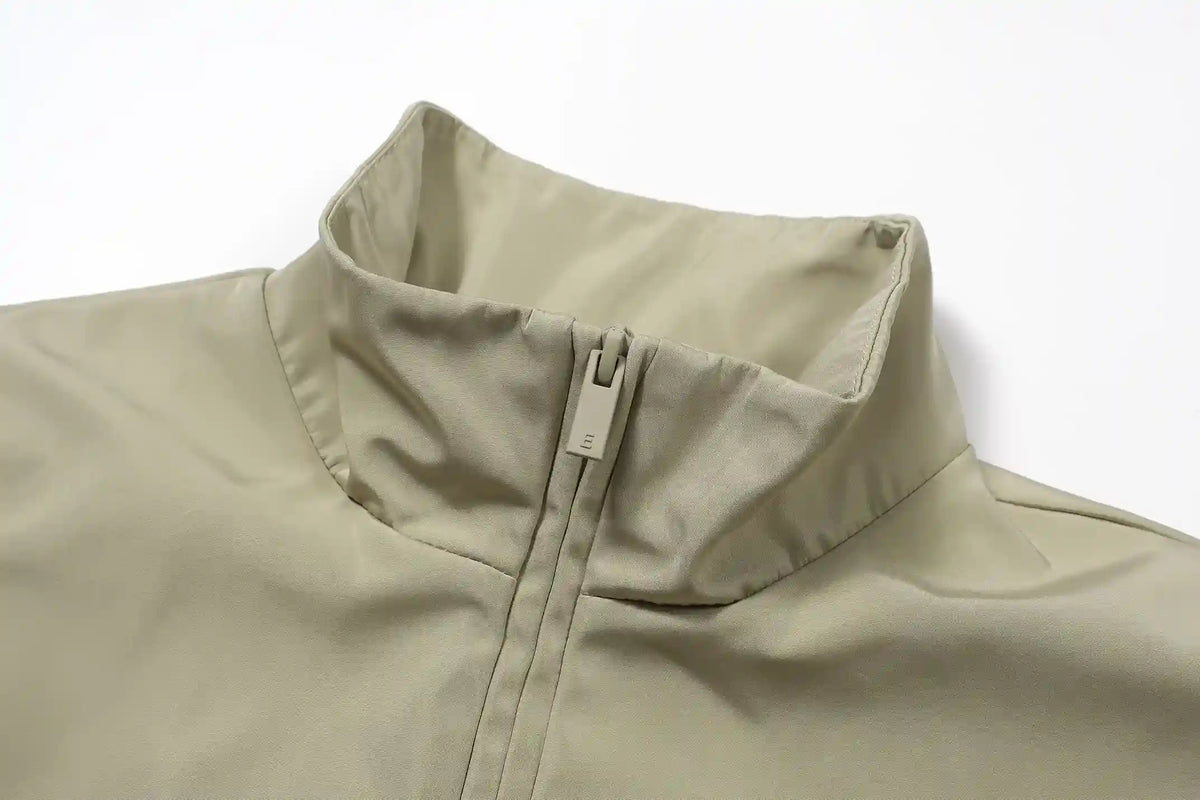Essentials Tracksuit Wood Gray Half-Zip Nylon Pullover