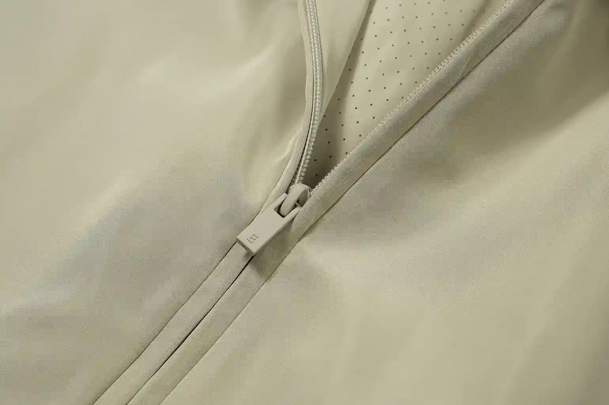 Essentials Tracksuit Wood Gray Half-Zip Nylon Pullover