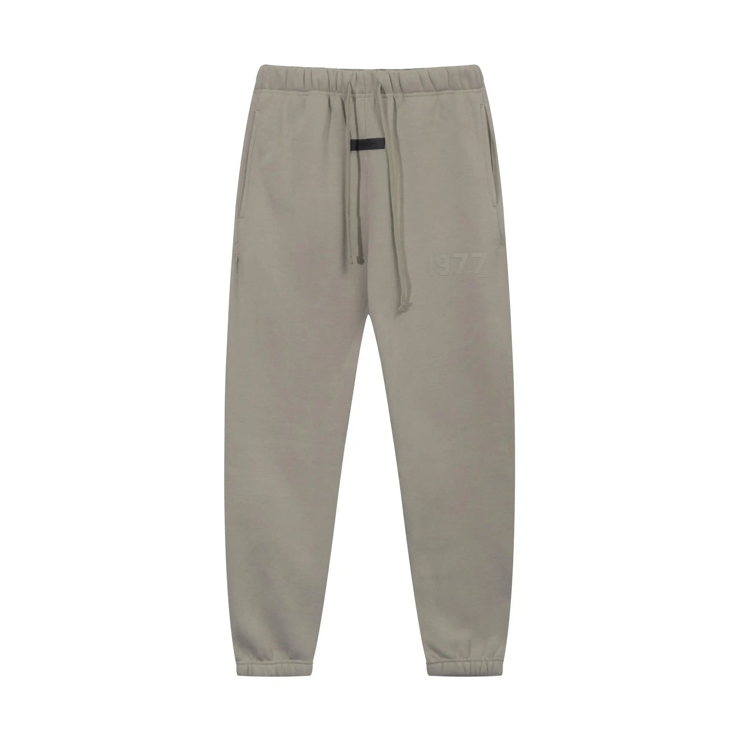 Back view of Essentials heathered grey fleece tracksuit set by Fear Of God

