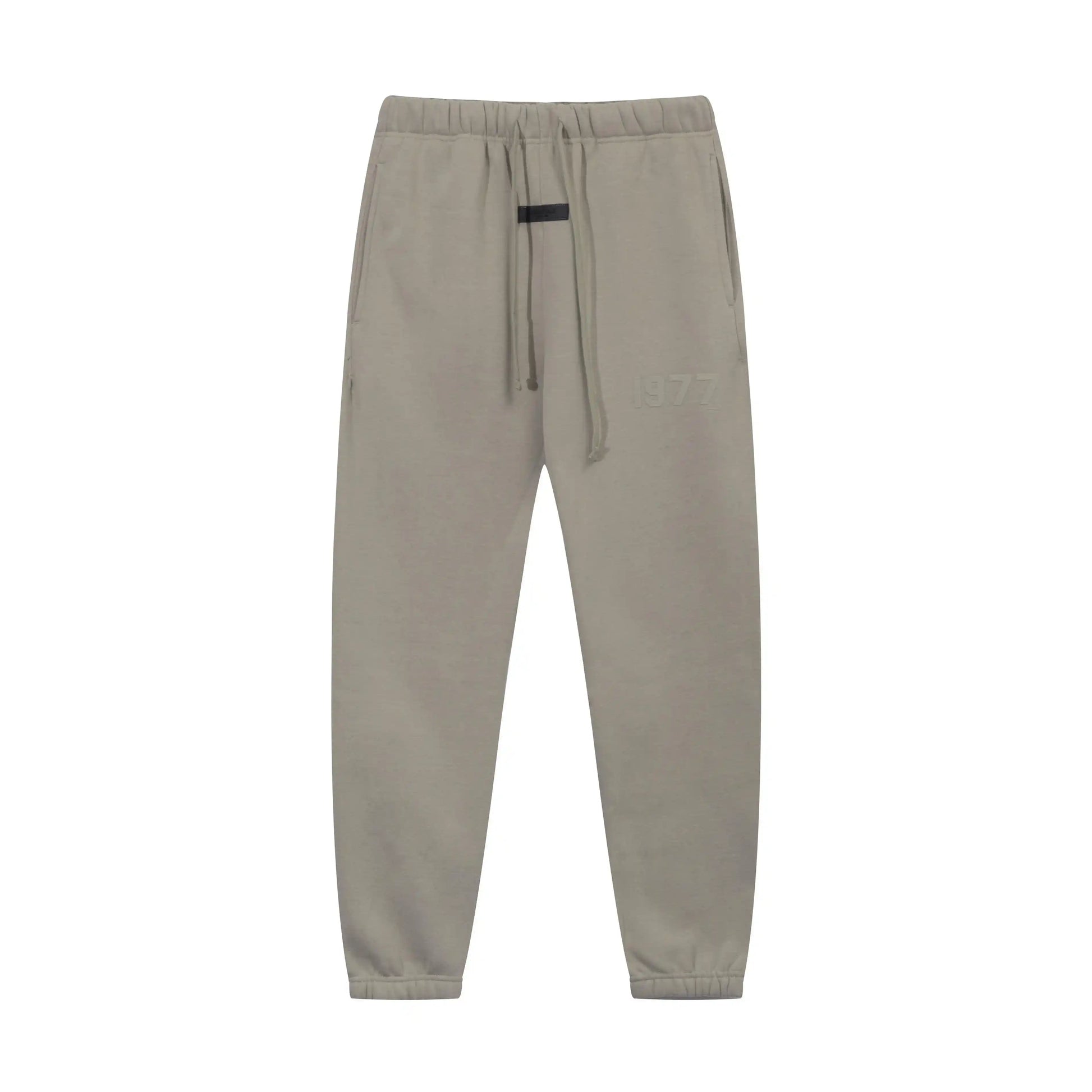 Back view of Essentials heathered grey fleece tracksuit set by Fear Of God

