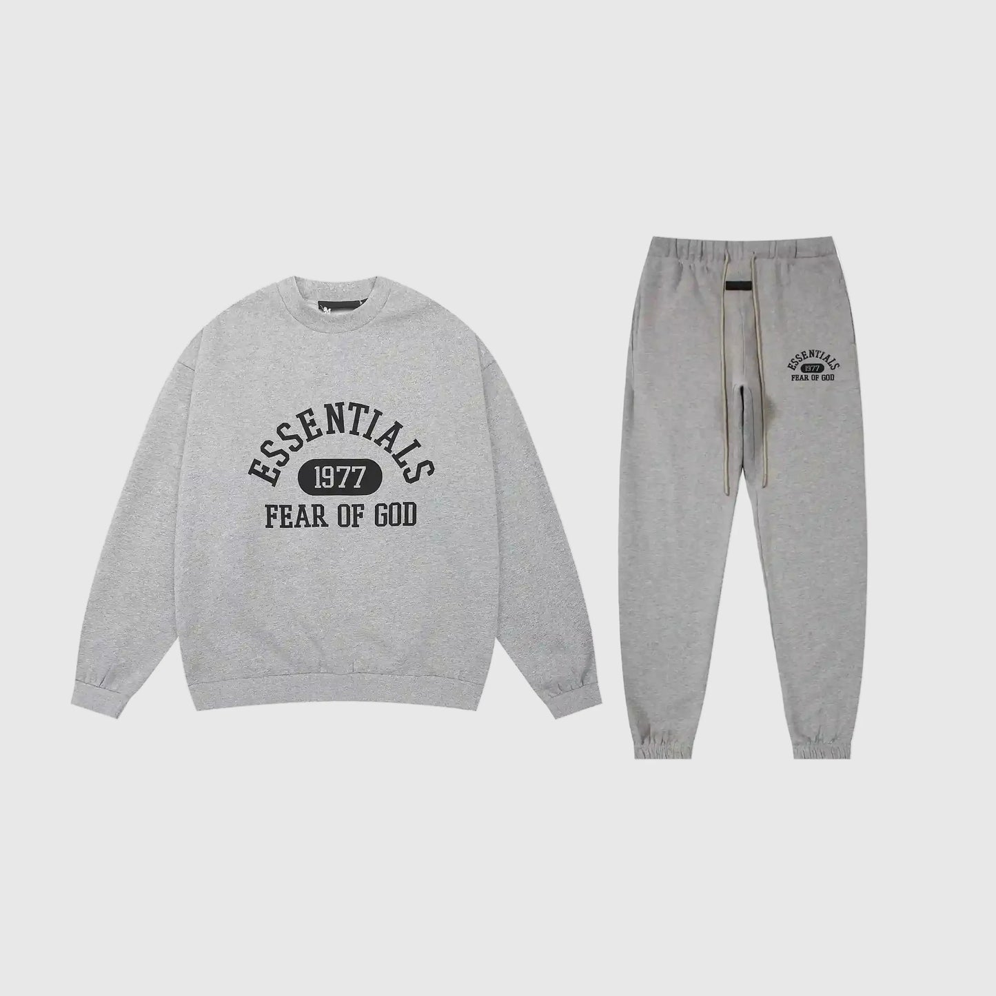 Essentials Dark Heather Oatmeal Hoodie Set front view – Fear of God matching set