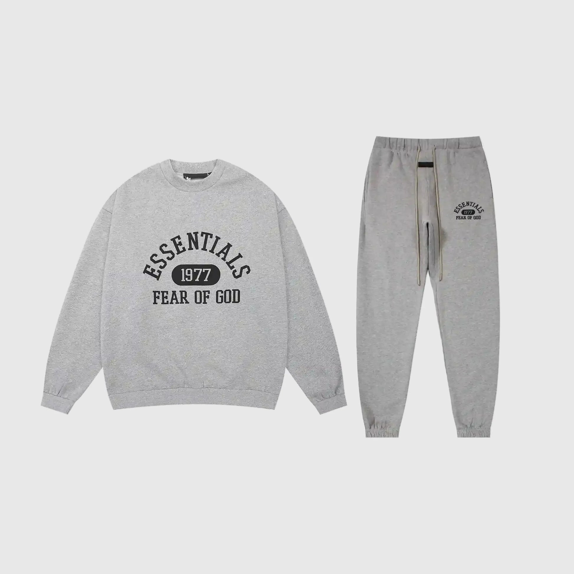 Essentials Dark Heather Oatmeal Hoodie Set front view – Fear of God matching set