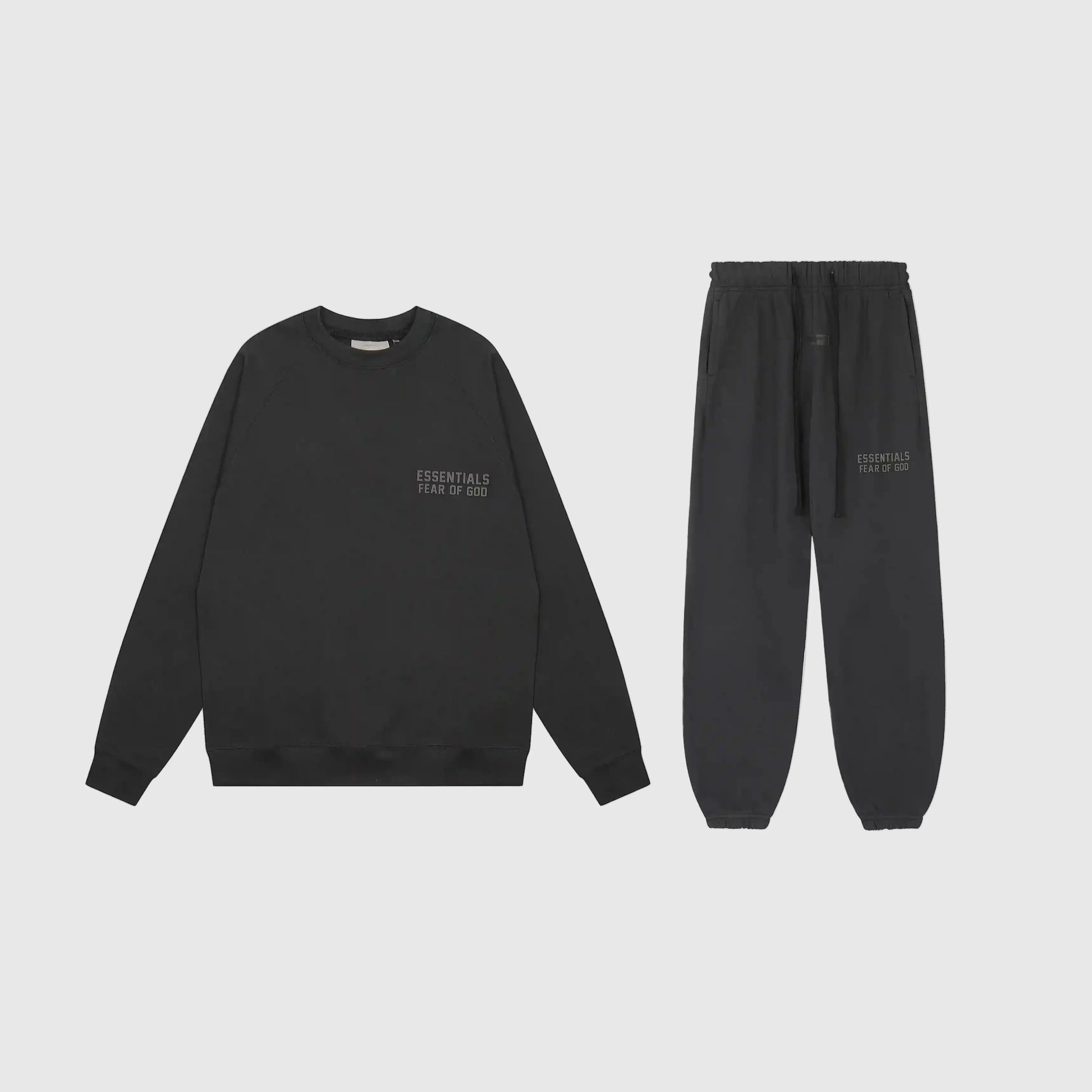 Essentials black elevated core fleece tracksuit set with relaxed fit by Fear Of God