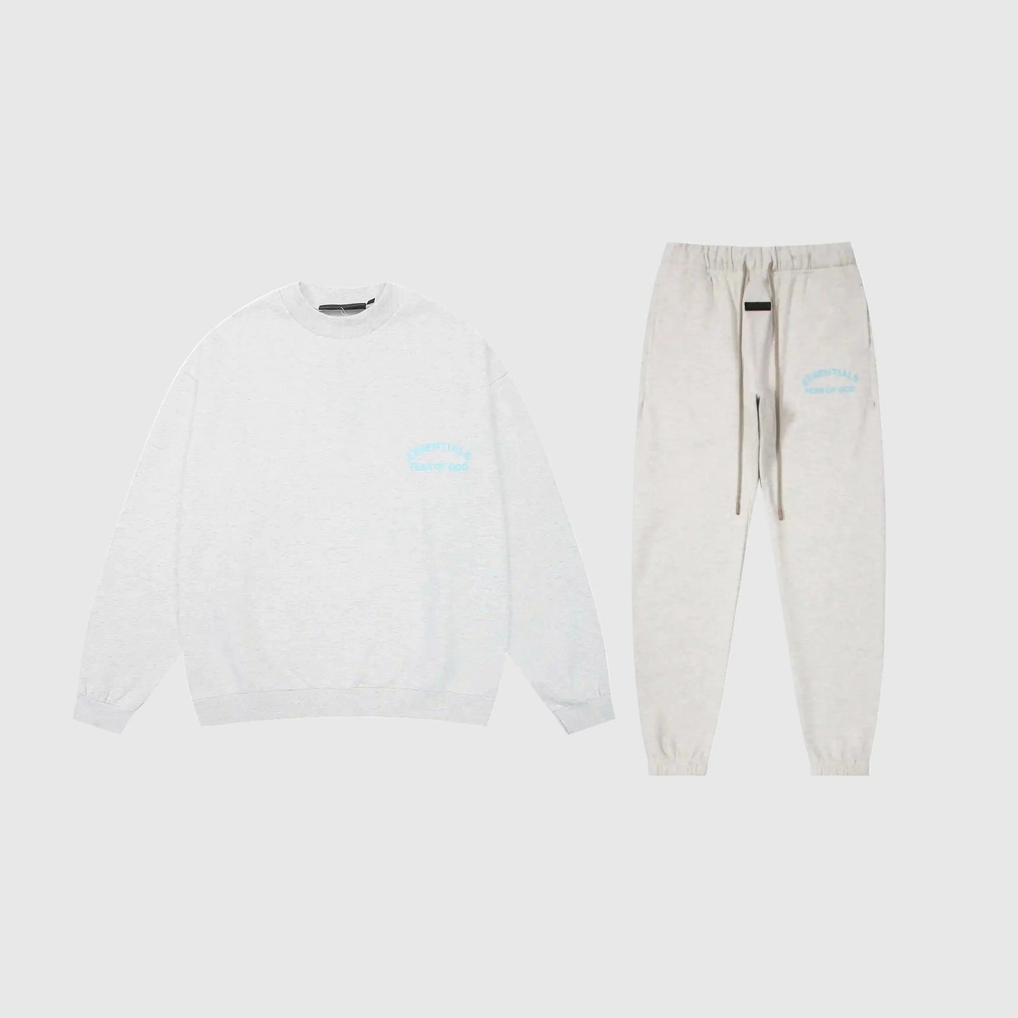 Fear of God Essentials eggshell tracksuit front view hoodie and joggers