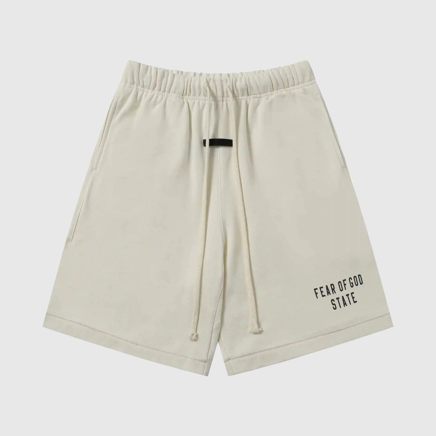 Essentials Cloud Dance fleece shorts front view – Fear of God