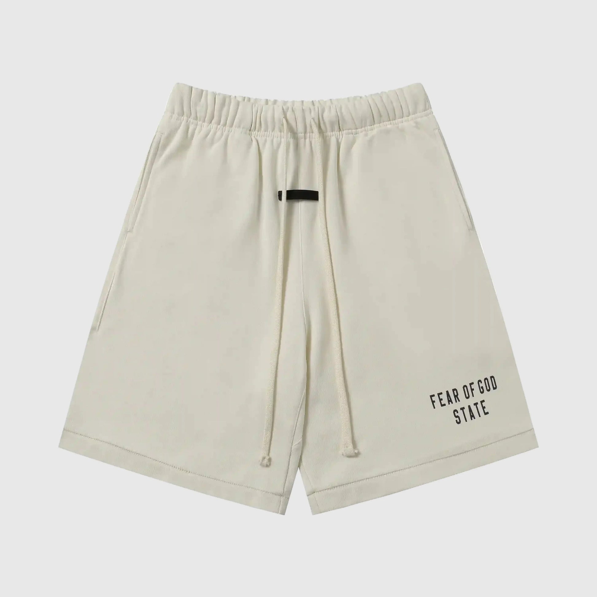Essentials Cloud Dance fleece shorts front view – Fear of God
