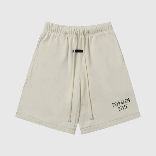 Essentials Cloud Dance fleece shorts front view – Fear of God