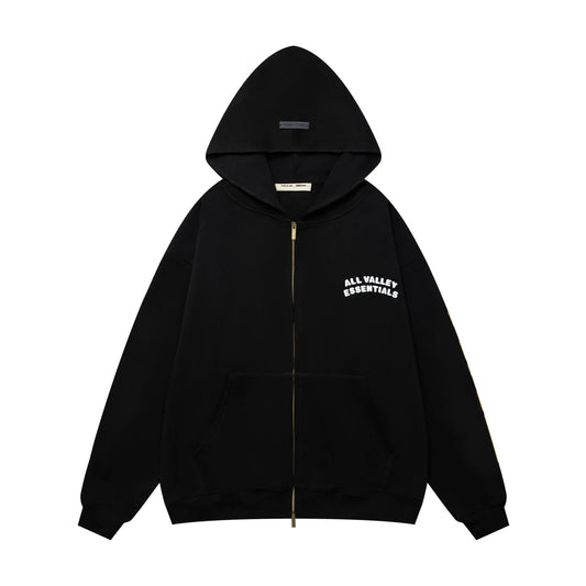 Fear of God Essentials Black Zip-Up Hoodie | Premium Black Full Zip Hoodie