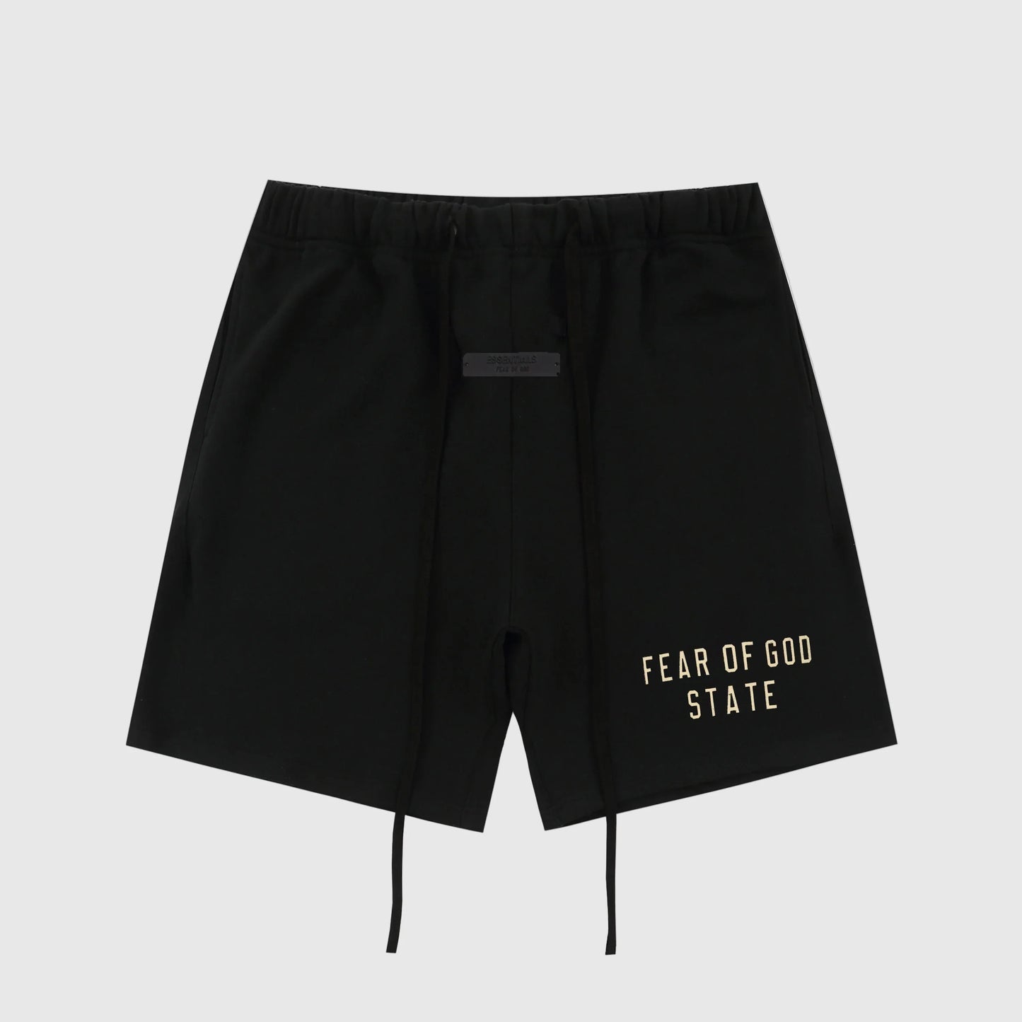 Essentials Black fleece shorts front view – Fear of God