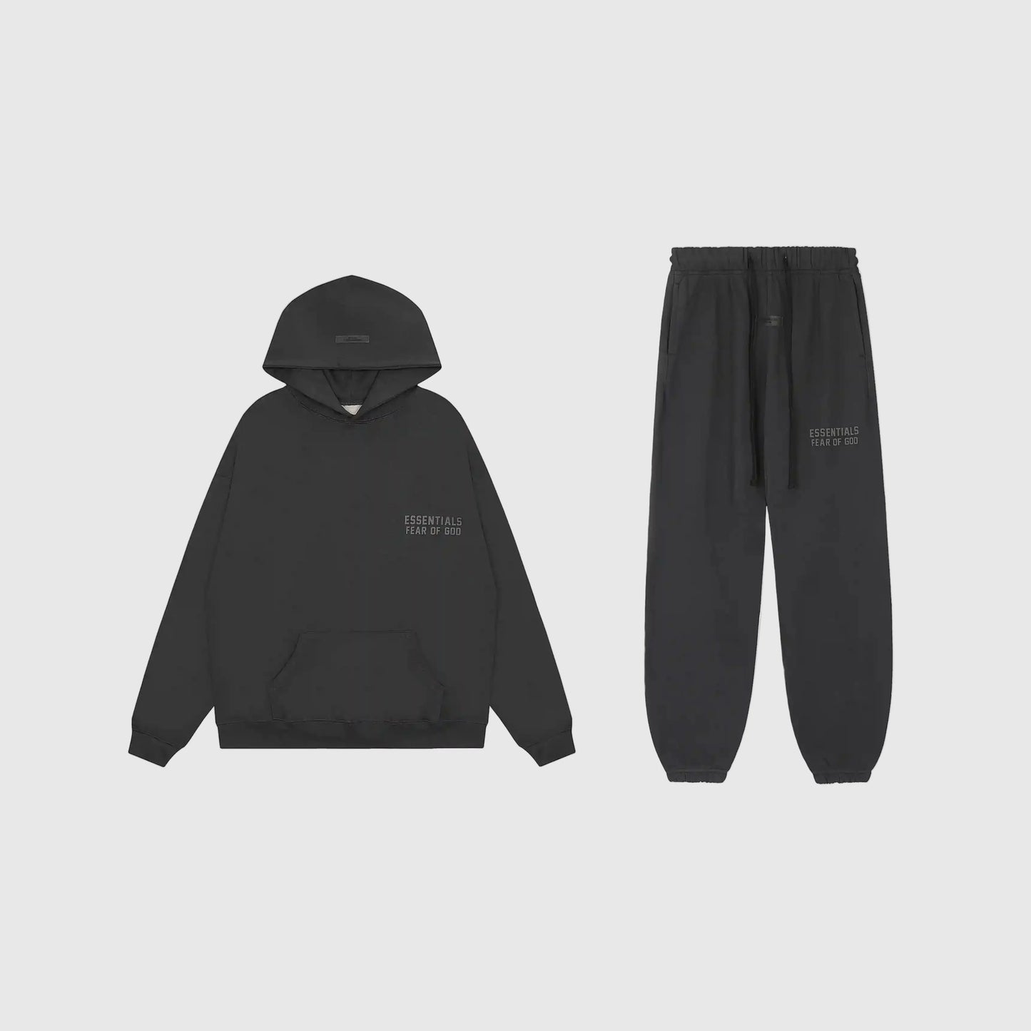 Essentials Black Hoodie Set front view – Fear of God matching set