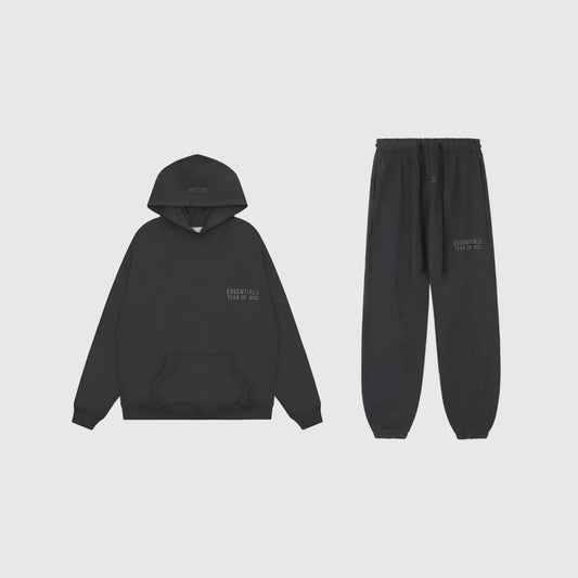 Essentials Black Hoodie Set front view – Fear of God matching set