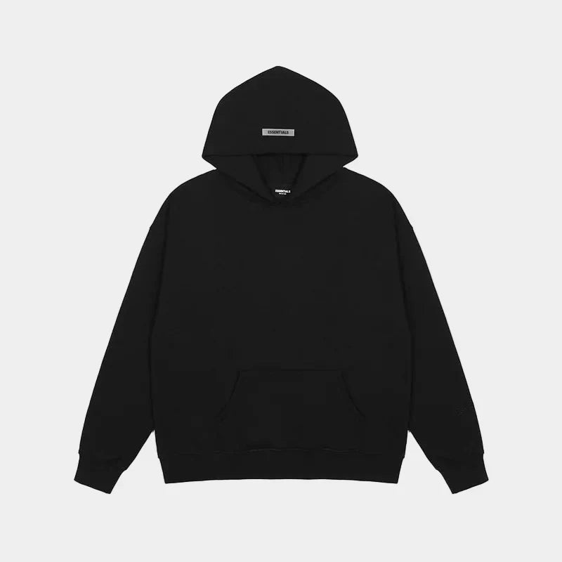 essentials black hoodie relaxed fit streetwear