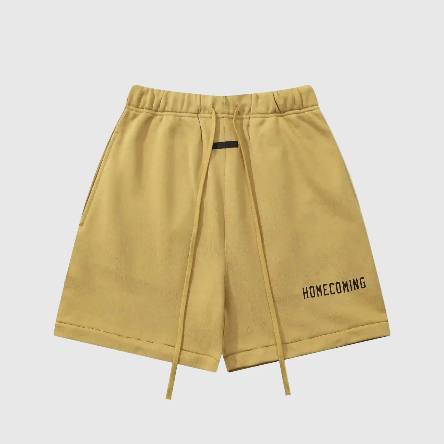 Fear of God Essentials garden yellow fleece shorts with tonal logo and relaxed fit