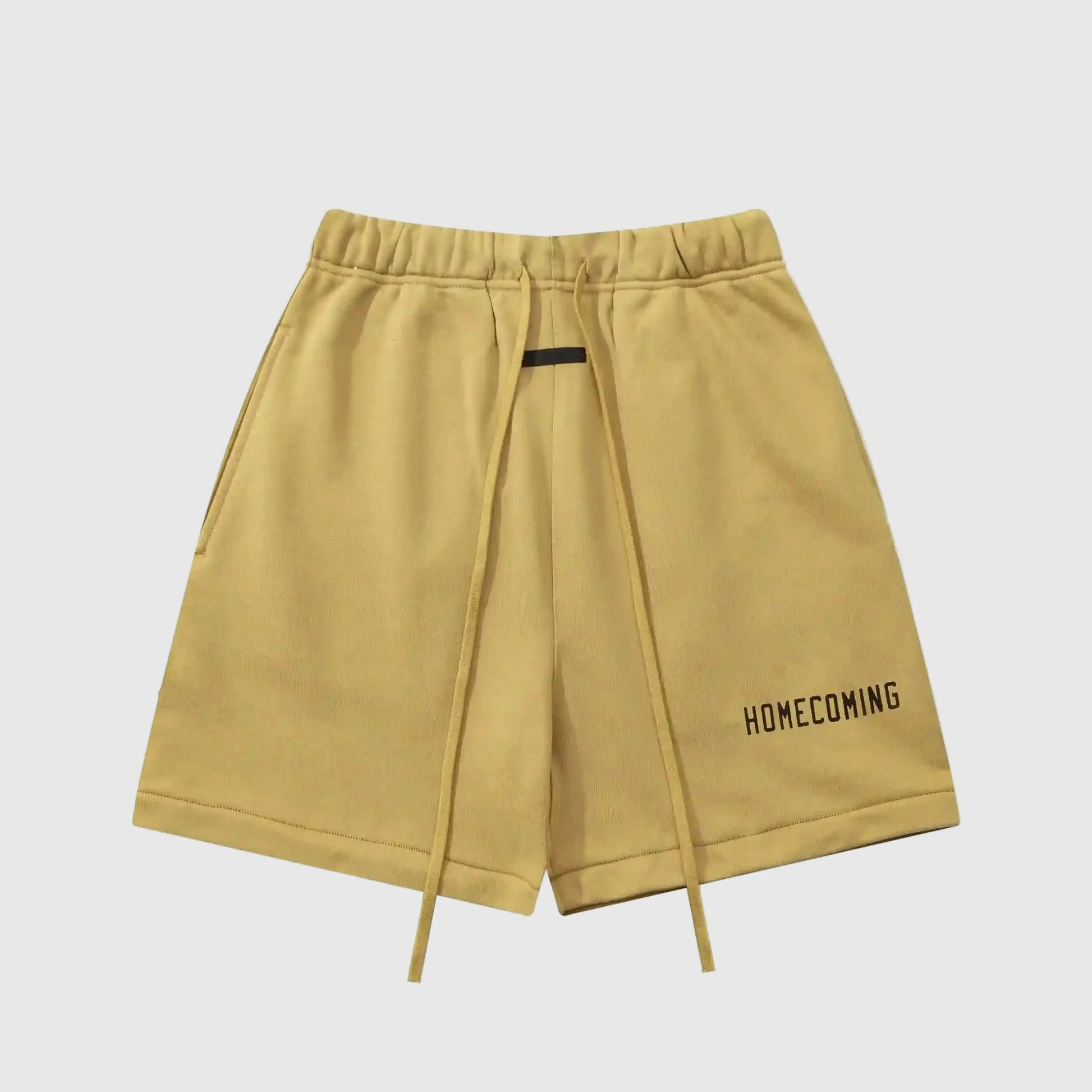 Fear of God Essentials garden yellow fleece shorts with tonal logo and relaxed fit