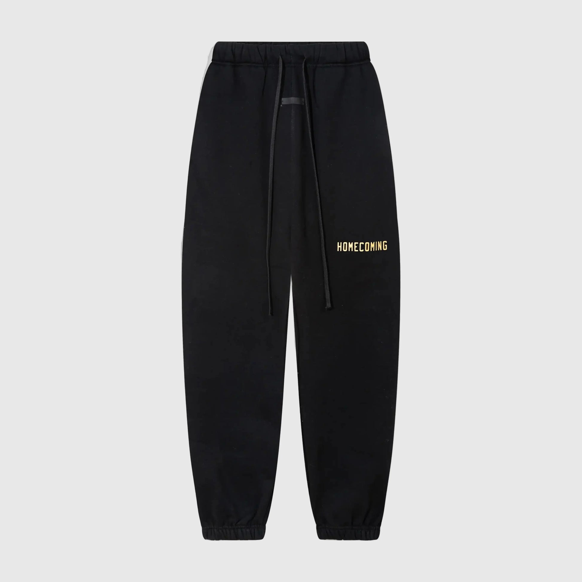 Essentials black elevated street fleece sweatpants by Fear of God front view