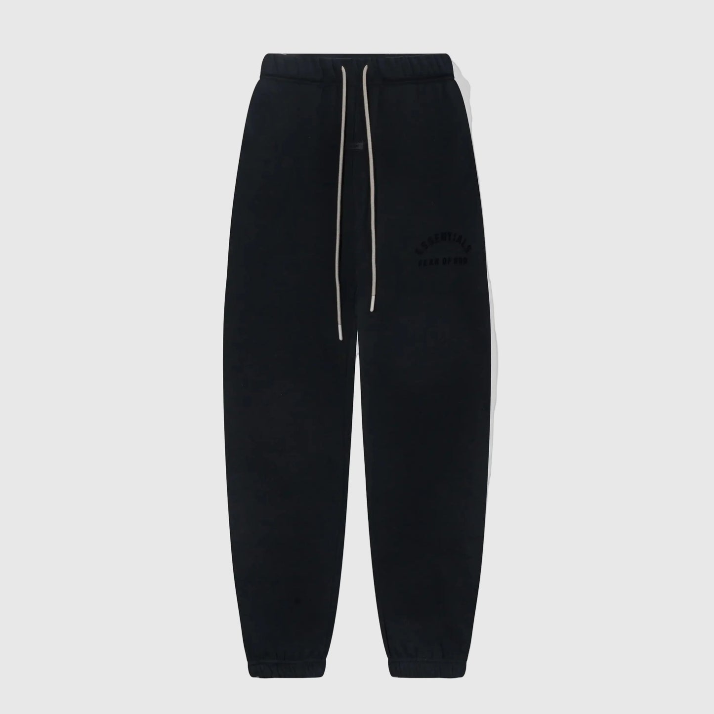 Core fleece fabric detail on black elevated sweatpants by Fear Of God