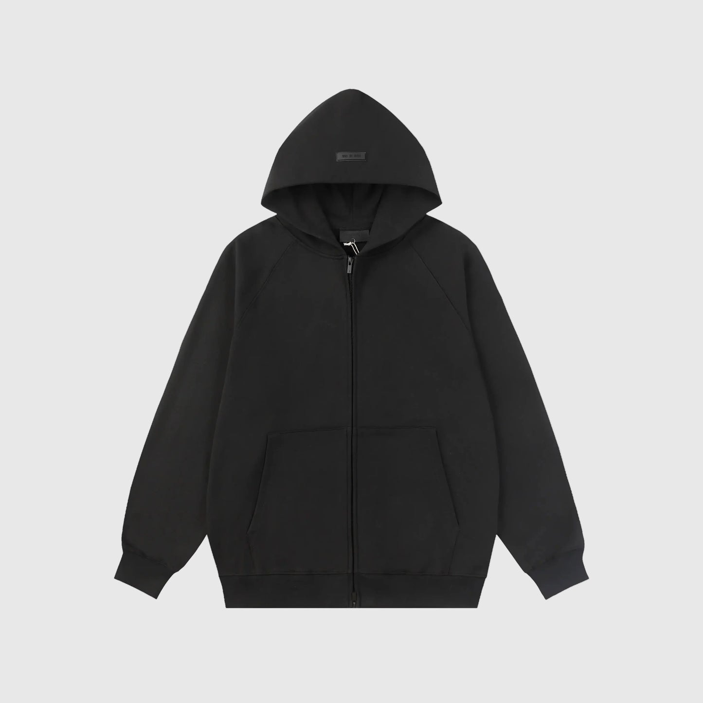 essentials black zip hoodie relaxed fit streetwear