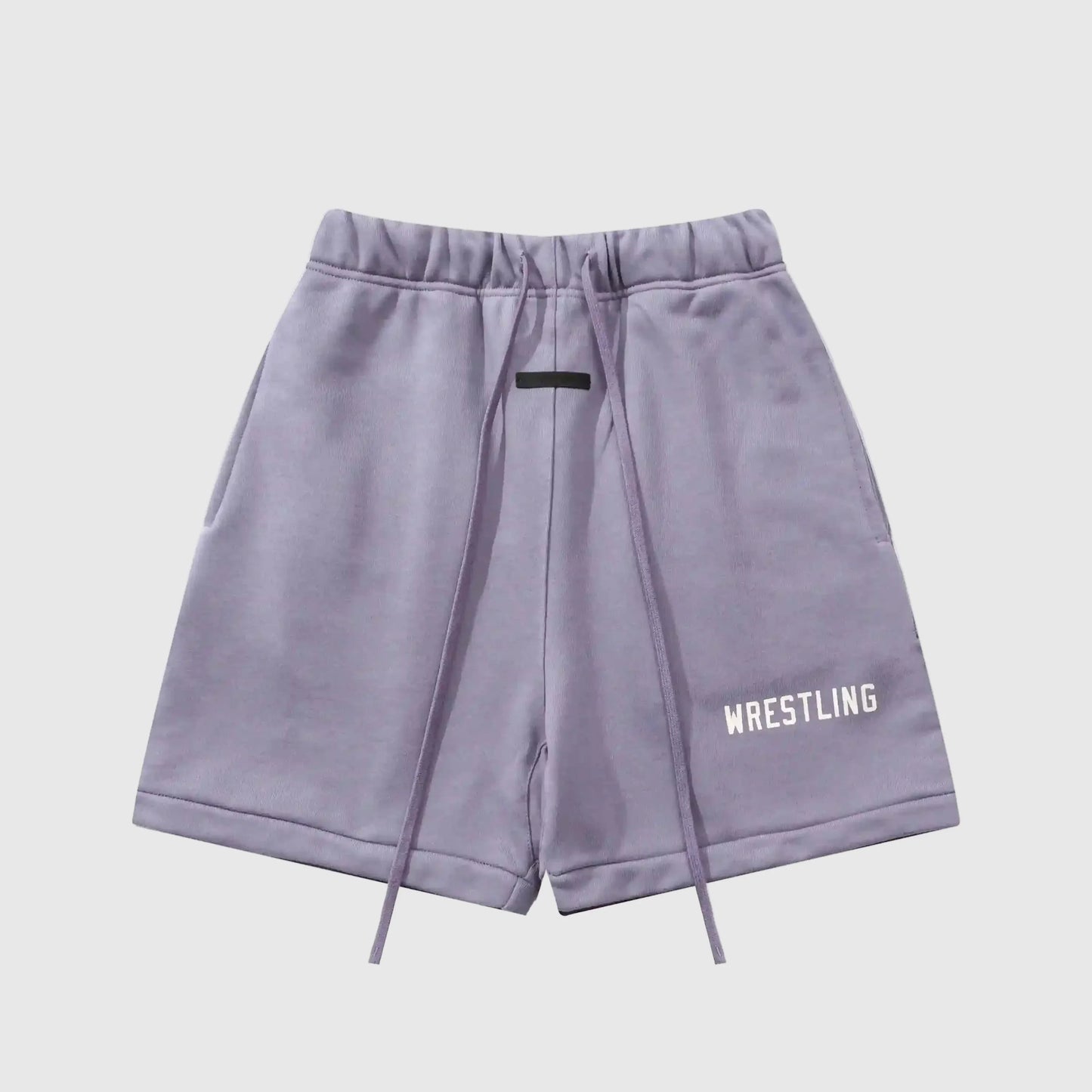 Essentials Pastel Purple fleece shorts front view – Fear of God