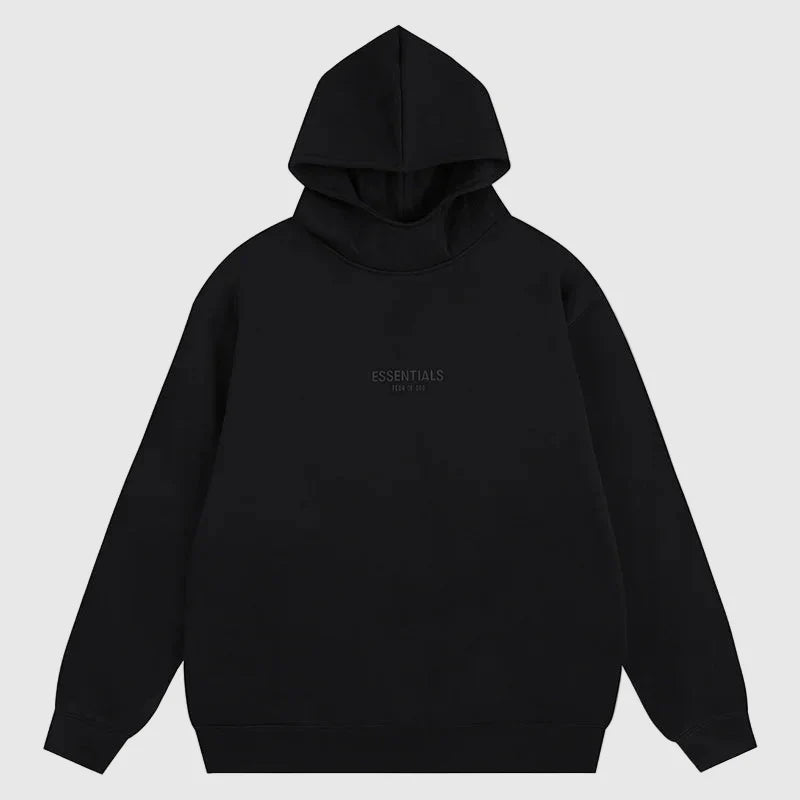 essentials black hoodie relaxed streetwear fit