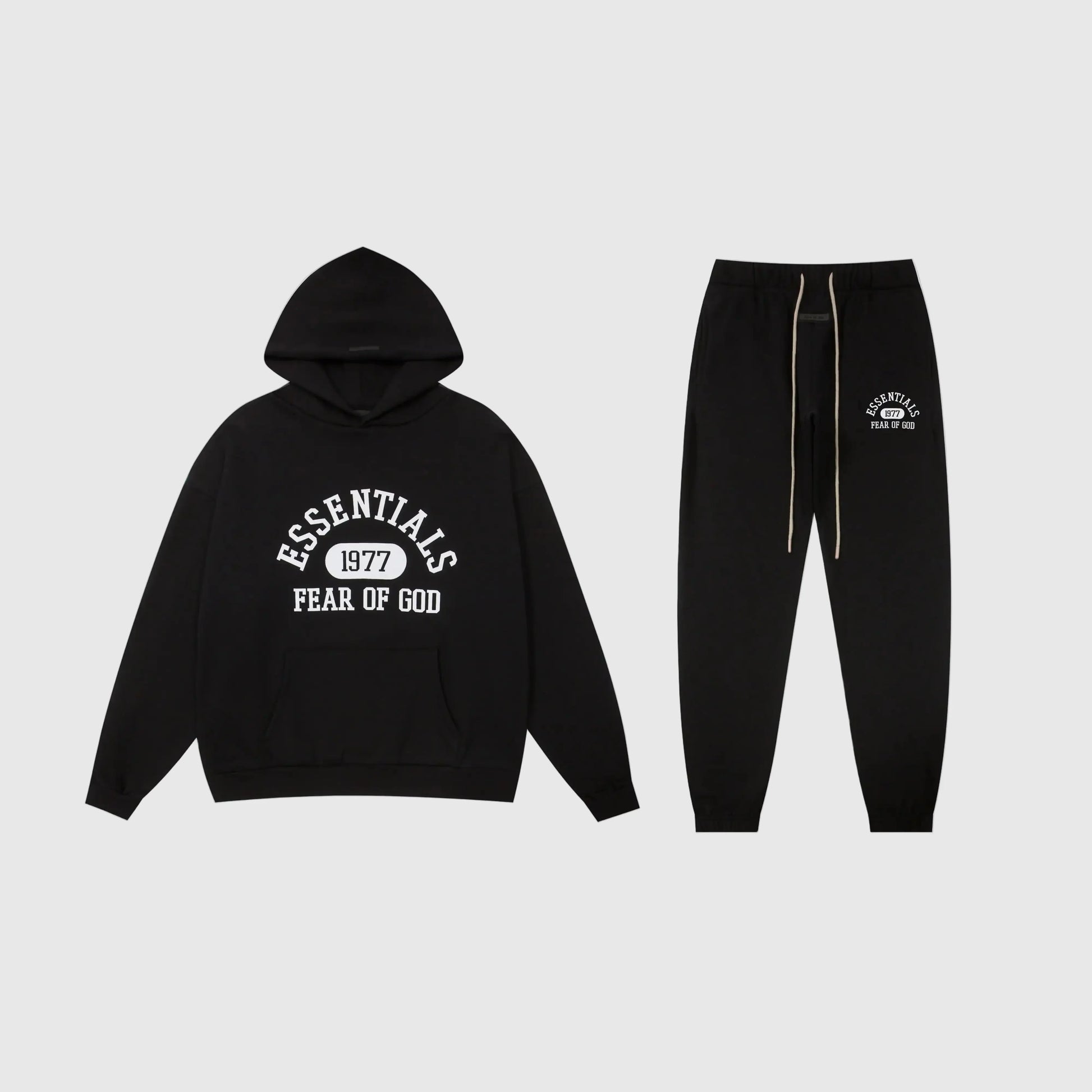 Essentials black lounge comfort fleece tracksuit set with relaxed fit by Fear Of God