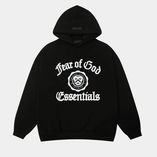 essentials black hoodie casual streetwear relaxed fit