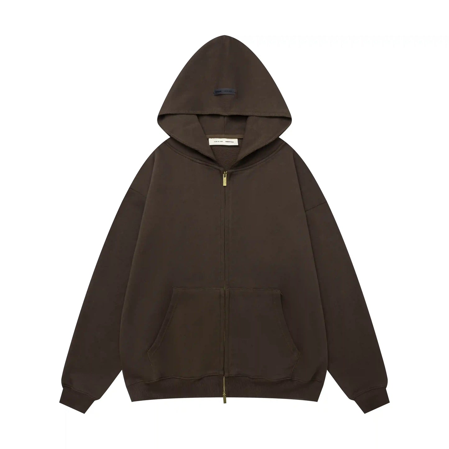 Fear of God Essentials English Walnut Zip-Up Hoodie | Rich Brown Full Zip Hoodie