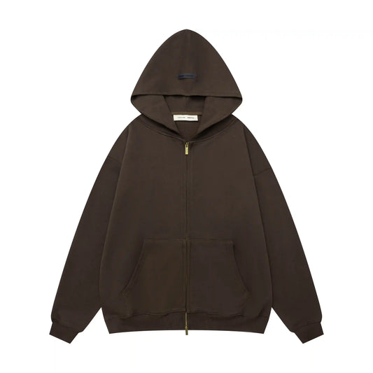 Fear of God Essentials English Walnut Zip-Up Hoodie | Rich Brown Full Zip Hoodie