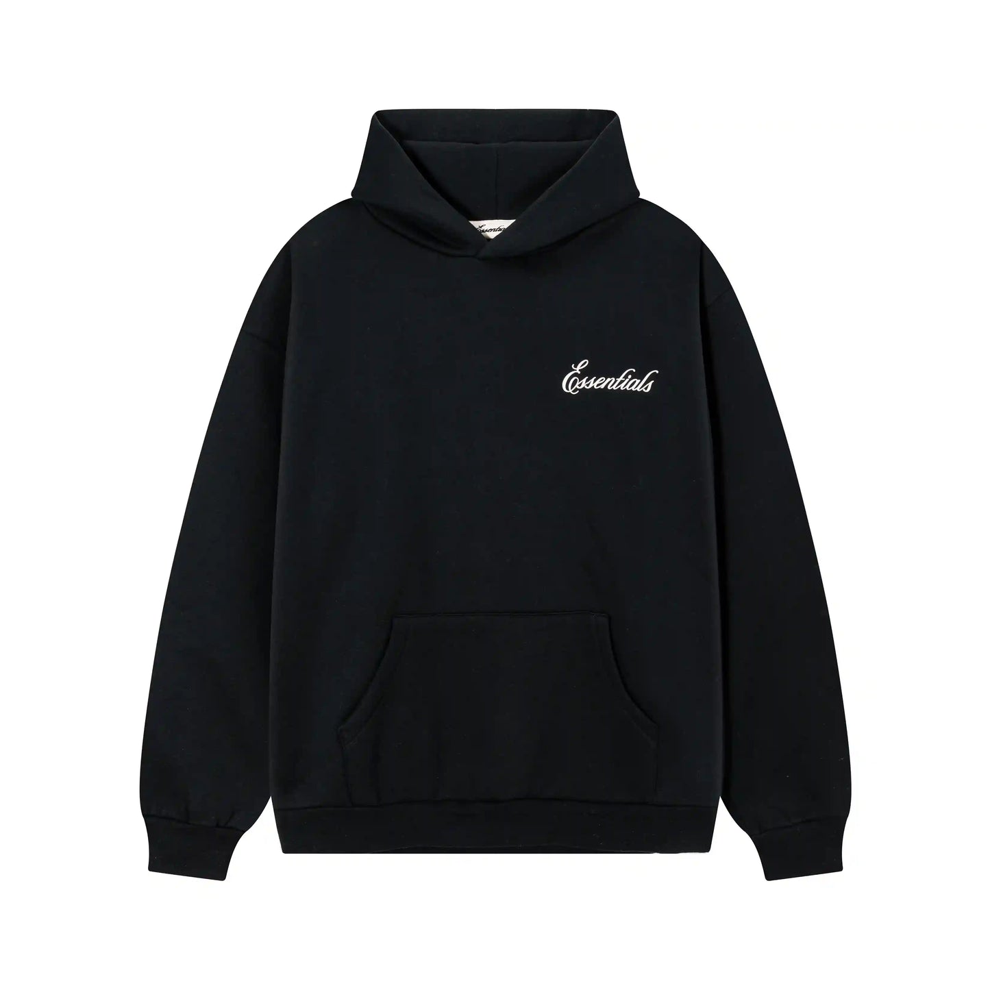 Fear of God Essentials Black Hoodie | Minimal Luxe Black Pullover Essentials Hoodie