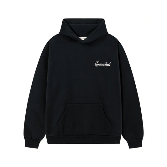 Fear of God Essentials Black Hoodie | Minimal Luxe Black Pullover Essentials Hoodie