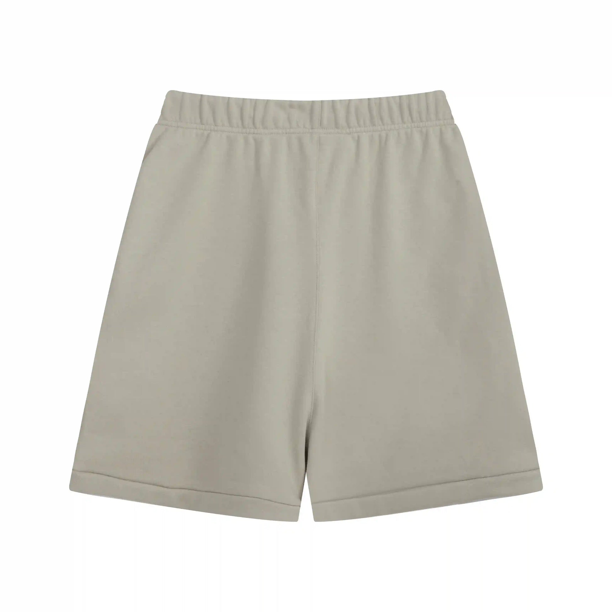 Fear of God Essentials pastel grey fleece shorts with tonal branding and relaxed fit