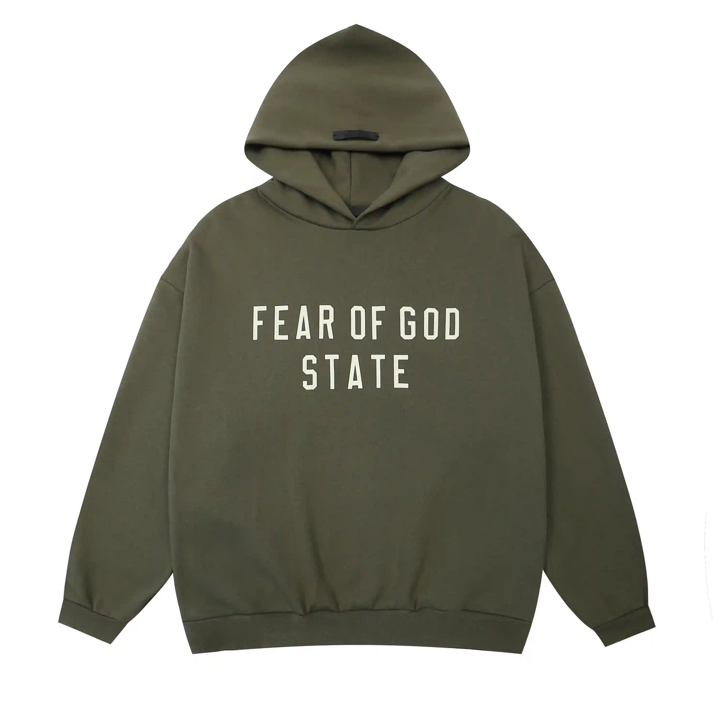 Essentials Hemlock hoodie set branding detail close-up