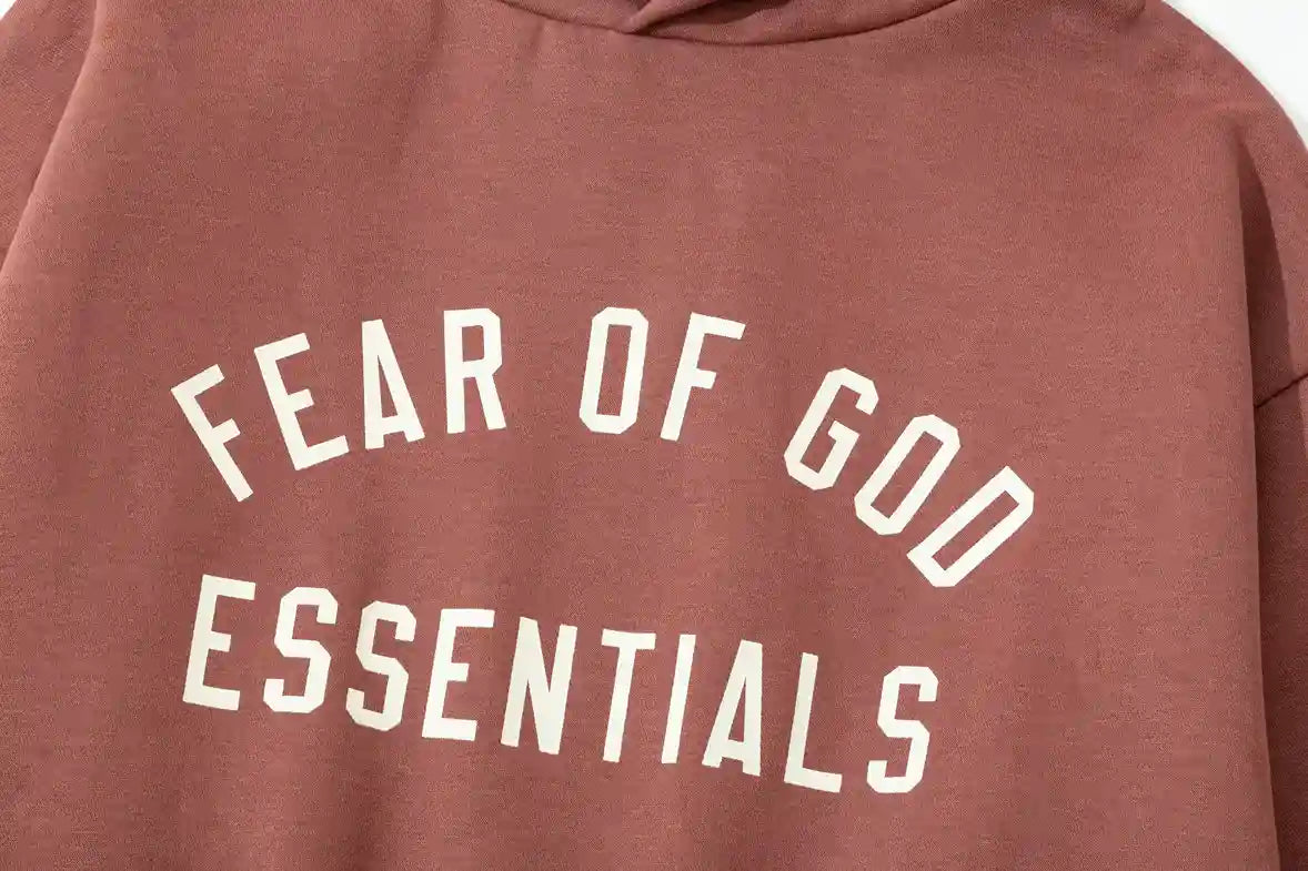 essentials dark chestnut hoodie ribbed cuffs and hem detail