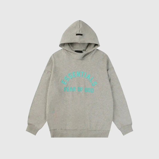 essentials dark heather oatmeal hoodie relaxed fit streetwear