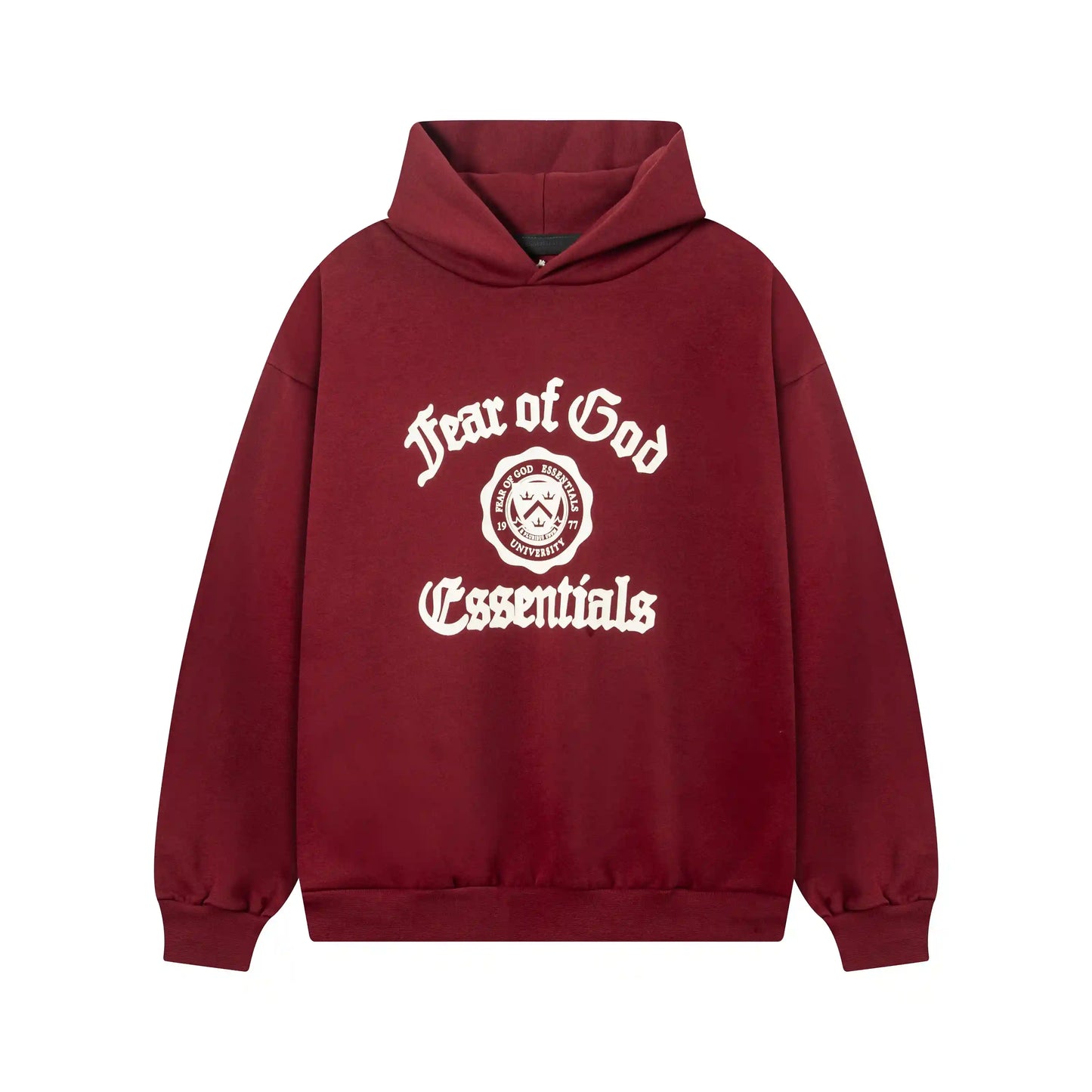 Red fleece fabric detail on Essentials tracksuit by Fear Of God