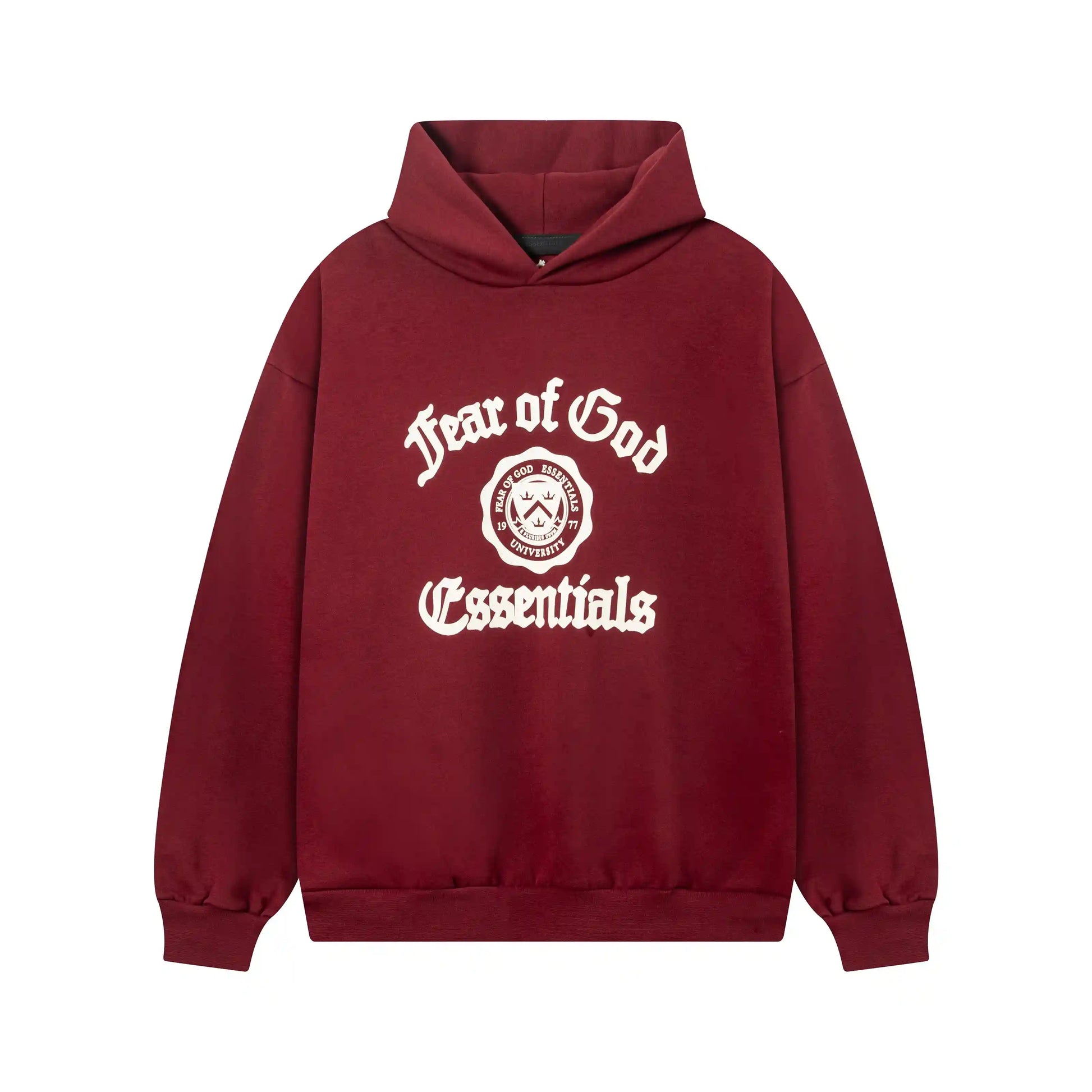 Red fleece fabric detail on Essentials tracksuit by Fear Of God